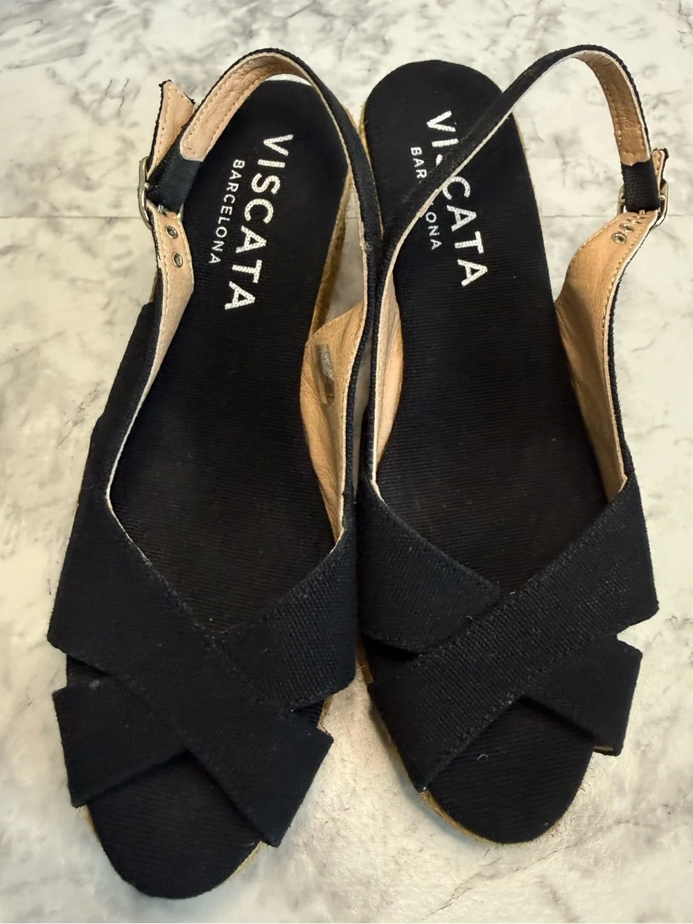 Viscata Barcelona Black Crisscross Espadrille Wedge Sandals Sz 8 1/2 made Spain